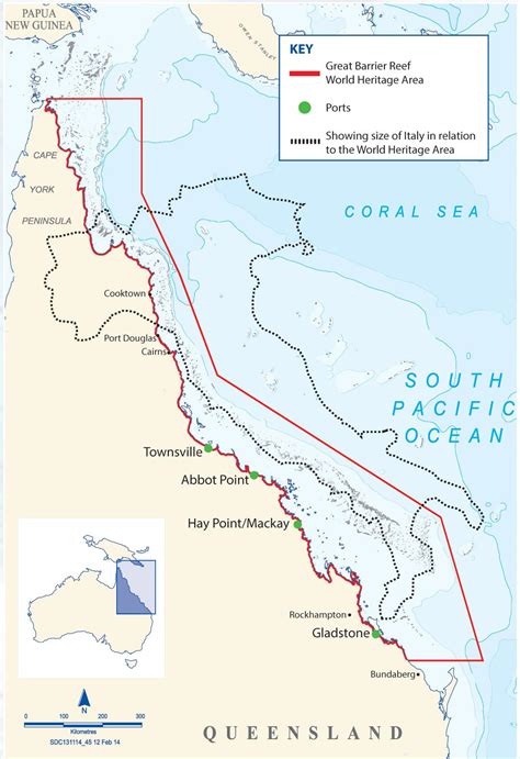 A map showing the Great Barrier Reef